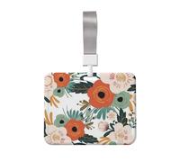 Porte-badge horizontal pour carte d'identité, porte-nom, porte-badge, 10,2 x 7,6 cm, porte-badge coulissant pour la saison, les feuilles florales, les feuilles - Avec lanière pour le travail de bureau