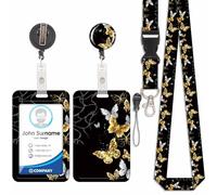 Porte Badge ID avec Lanyard Breakaway, Porte-Cartes Imprimé avec Détachable Cordon, Badge d'identification Porte-Badge D'Enseignant avec Lanière et Enrouleur Rétractable (Style 25)