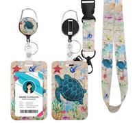 Porte Badge Id avec Lanyard Breakaway pour, Badge Reel rétractable, Clips de Badge détachables, Lanyard Strap pour le cou, Cadeaux pour le bureau des enseignants infirmiers (tortue de mer)