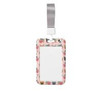 Porte-badge imprimé bouledogue français et fleurs avec sangle de cou verticale étanche pour bureau, école