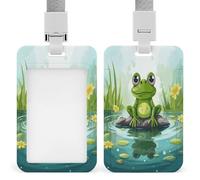 Porte-badge imprimé grenouille dans un étang vertical pour bureau, école, carte d'identité, carte de proximité, permis de conduire, carte de permis et laissez-passer