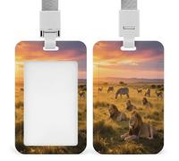Porte-badge imprimé vertical avec animaux de prairie au crépuscule - Convient pour le bureau, l'école, la carte d'identité, la proximité, le permis de conduire et le laissez-passer