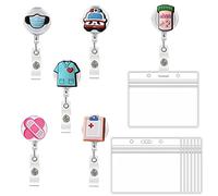 Porte Badge Infirmiere Pediatrie Retractable Badge Medecin Insigne Infirmière pour Infirmière Docteur Enseignants (Bleu et Rose)