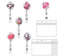 Porte Badge Infirmiere Pediatrie Retractable Badge Medecin Insigne Infirmière pour Infirmière Docteur Enseignants (Rose)