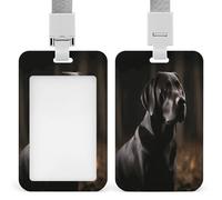 Porte-badge labrador noir transparent avec lanière amovible - Pochette verticale en plastique rigide pour sécuriser les cartes d'identité de travail, cartes de crédit pour bureau, usine