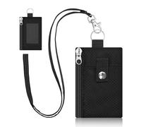 Porte - badge léger imperméable à l'eau avec fenêtre de carte d'identité et cordon multifonction nylon zip neck Bag cash card Key pour les hommes et les femmes noir