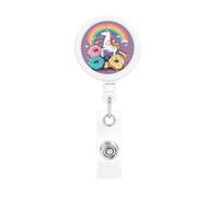 Porte-badge licorne en plastique arc-en-ciel rotatif et rétractable avec corde rétractable en nylon durable pour le travail, le bureau, les infirmières, les médecins, les femmes et les hommes.