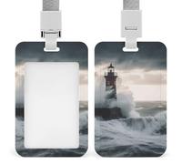 Porte-badge « Lighthouse in Storm » avec cordon de suspension, étui de protection vertical multi-usage pour bureau, enseignant, infirmière