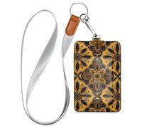 Porte-badge mandala ambre pour femme avec cordon et capacité de 3 cartes d'identité, pour bureau, hôpital et permis de conduire