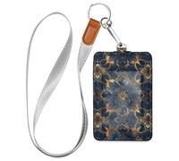 Porte-badge mandala bleu marine avec cordon et 3 cartes d'identité pour bureau, hôpital et permis de conduire
