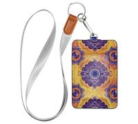 Porte-badge mandala, tournesol, orange, violet, pour femme avec cordon et capacité de 3 cartes, pour employés de bureau, infirmières, enseignantes, étudiantes