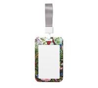 Porte-badge mignon - Motif jardin avec oiseaux et fleurs, élé porte-badge vertical pour carte d'identité