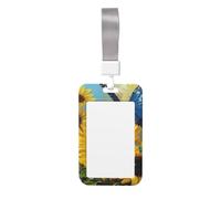Porte-badge mignon - Motif tournesols jaunes avec papillons bleus
