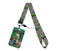 Porte-badge Minecraft - Étui pour carte d’identité avec fenêtre ID, design pixel, clip et lanière, cadeau fan jeu vidéo