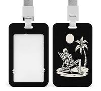 Porte-badge minimaliste avec motif squelette relaxant sur la plage - Porte-carte rétractable - Pour le travail, le bureau, les médecins, les infirmières