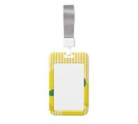 Porte-badge minimaliste coulissant en plastique rigide avec motif citrons sur rayures verticales pour infirmières, bureau