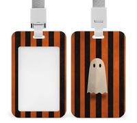 Porte-badge minimaliste d'Halloween fantôme orange noir rayé avec clip rétractable pour carte de protection, badge nominatif pour travail, bureau, médecin, infirmière