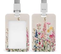 Porte-badge moderne à motif floral sauvage et fleurs de jardin rétractable à clip pour carte de protection, badge nominatif pour travail, bureau, médecin, infirmière