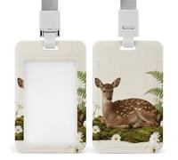 Porte-badge motif cerf sur sol moussu avec cordon détachable, en plastique ABS, format vertical, fenêtre transparente, fermeture coulissante, idéal pour le personnel infirmier, les enseignants, les e