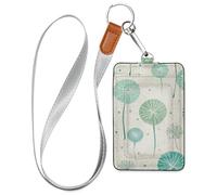 Porte-badge motif pissenlit beige pour femme avec lanière et porte-cartes d'une capacité de 3 cartes pour bureau, école, carte clés d'hôtel, cartes de passe