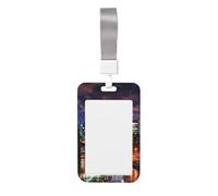 Porte-badge New York Night avec lanière verticale en plastique rigide avec fenêtre transparente, pochette de protection étanche pour badge de travail tendance pour homme et femme