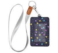 Porte-badge noir à motif géométrique multicolore pour femme avec cordon et capacité de 3 cartes pour le personnel, les officiers, les étudiants, les médecins, les employés