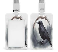 Porte-badge noir en forme de corbeau transparent avec lanière amovible - Pochette verticale en plastique rigide pour cartes de travail, cartes de crédit pour bureau, usine
