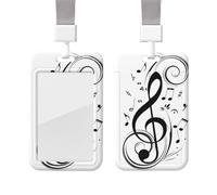 Porte-badge noir en forme de notes de musique avec lanière en plastique - Protecteur de carte d'identité avec fenêtre transparente - Pour infirmière, médecin, fournitures de bureau