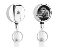 Porte-badge noir et blanc avec illustration de lion - Enrouleur de badge rétractable en métal robuste avec corde en nylon de 68,1 cm - Étiquettes amusantes pour enseignants, infirmières, médecins