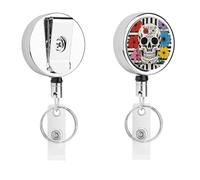 Porte-badge noir et blanc en forme de squelette et de fleur - Enrouleur de badge d'infirmière rétractable en métal robuste avec corde en nylon de 68,1 cm - Étiquettes amusantes pour enseignants