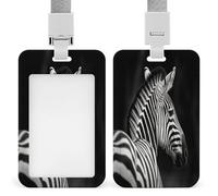 Porte-badge noir et blanc imprimé zèbre vertical pour bureau, école, carte d'identité, carte de proximité, permis de conduire, permis et laissez-passer