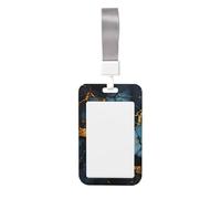 Porte-badge noir et doré marbré. Porte-badge coulissant avec cordon, étui imprimé pour carte d'identité professionnelle