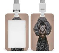 Porte-badge noir mignon en forme de carlin avec lanière détachable en plastique vertical pour badge d'identification étanche pour bureau, médecin, thé, voyage