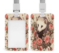 Porte-badge Opossum et roses imprimés verticaux pour bureau, école, carte d'identité, carte de proximité, permis de conduire, carte de permis et laissez-passer