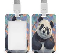 Porte-badge panda avec tête inclinée imprimée verticalement pour bureau, école, carte d'identité, carte de proximité, permis de conduire, carte de permis et laissez-passer