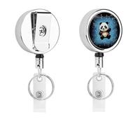 Porte-badge Panda dansant sur des notes de musique, clip métallique rétractable, cordon en nylon et acier inoxydable, porte-clés portable de 68 cm (26,8 pouces) pour carte d'identité ou carte de visi