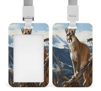 Porte-badge Panther Mountain Lion - Porte-carte d'identité - Étui portefeuille robuste - Protection verticale en plastique - Avec fenêtre transparente