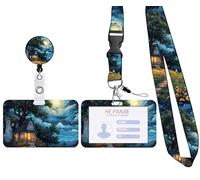 Porte-Badge Personnalisé,Tour de Cou Badge avec Porte-Cartes,Porte Badge Enrouleur,Strap Neck avec Swivel Lobster Clasp pour Porte Badges d'Identification (B-Hutte de montagne de Cartoon)