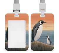 Porte-badge pingouin dessiné à la main avec cordon de suspension, étui de protection vertical pour carte d'identité, multi-usage pour bureau, enseignant, infirmière