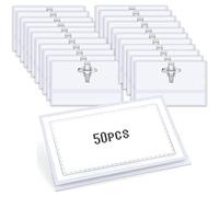 Porte Badge Plastique Horizontal à Pince (Lot de 50),porte-badges horizontaux en plastique transparent,avec pince crocodile et épingle de sûreté,90 mm x 56 mm