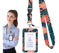 Porte-badge, porte-carte de travail à imprimé floral avec bobine télescopique et clip de ceinture - Protection multifonction avec cordon pour infirmière