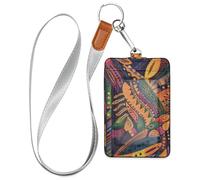 Porte-badge pour femme de style tribal africain avec motifs colorés irréguliers avec lanière et étui d'une capacité de 3 cartes avec porte-cartes pour bureau, hôpital et permis de conduire