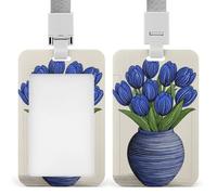 Porte-badge rectangulaire à rayures tulipes dans un vase rectangulaire avec clip rétractable pour carte de protection, badge nominatif pour travail, bureau, médecin, infirmière