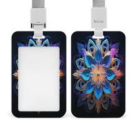 Porte-badge rectangulaire Mandala transparent avec lanière amovible - Pochette verticale en plastique rigide pour sécuriser les cartes d'identité de travail, cartes de crédit pour bureau, usine