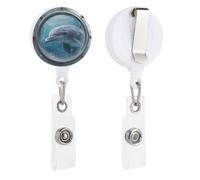 Porte-badge rétractable à clip avec motif dauphin dans l'océan, vieux hublot pour médecin, infirmière, étudiant, employé de bureau