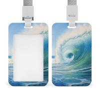 Porte-badge rétractable à clip avec motif de plage avec une vague pour le travail, le bureau, les médecins, les infirmières