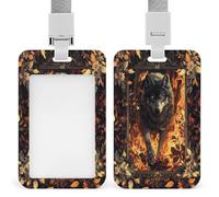 Porte-badge rétractable à clip avec motif loup de feu et fleurs sauvages pour le travail, le bureau, les médecins, les infirmières