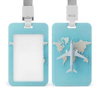 Porte-badge rétractable à clip en forme d'avion volant au-dessus d'une carte du monde pour le travail, le bureau, les médecins, les infirmières