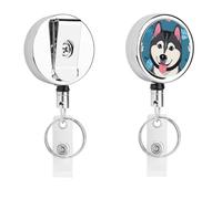 Porte-badge rétractable à motif de chien husky - Enrouleur de badge d'infirmière en métal robuste avec corde en nylon de 68,1 cm - Étiquettes amusantes pour enseignants, infirmières, médecins