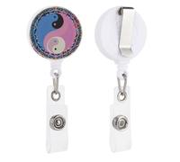 Porte-badge rétractable à motif Yin Yang avec clip enrouleur, porte-badge vertical avec mousqueton pour employés de bureau